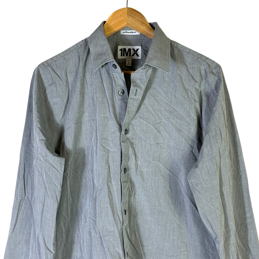 Express 1MX Extra Slim Fit Dress Shirt Mens L Gray Minimalist Modern Office - Picture 2 of 7